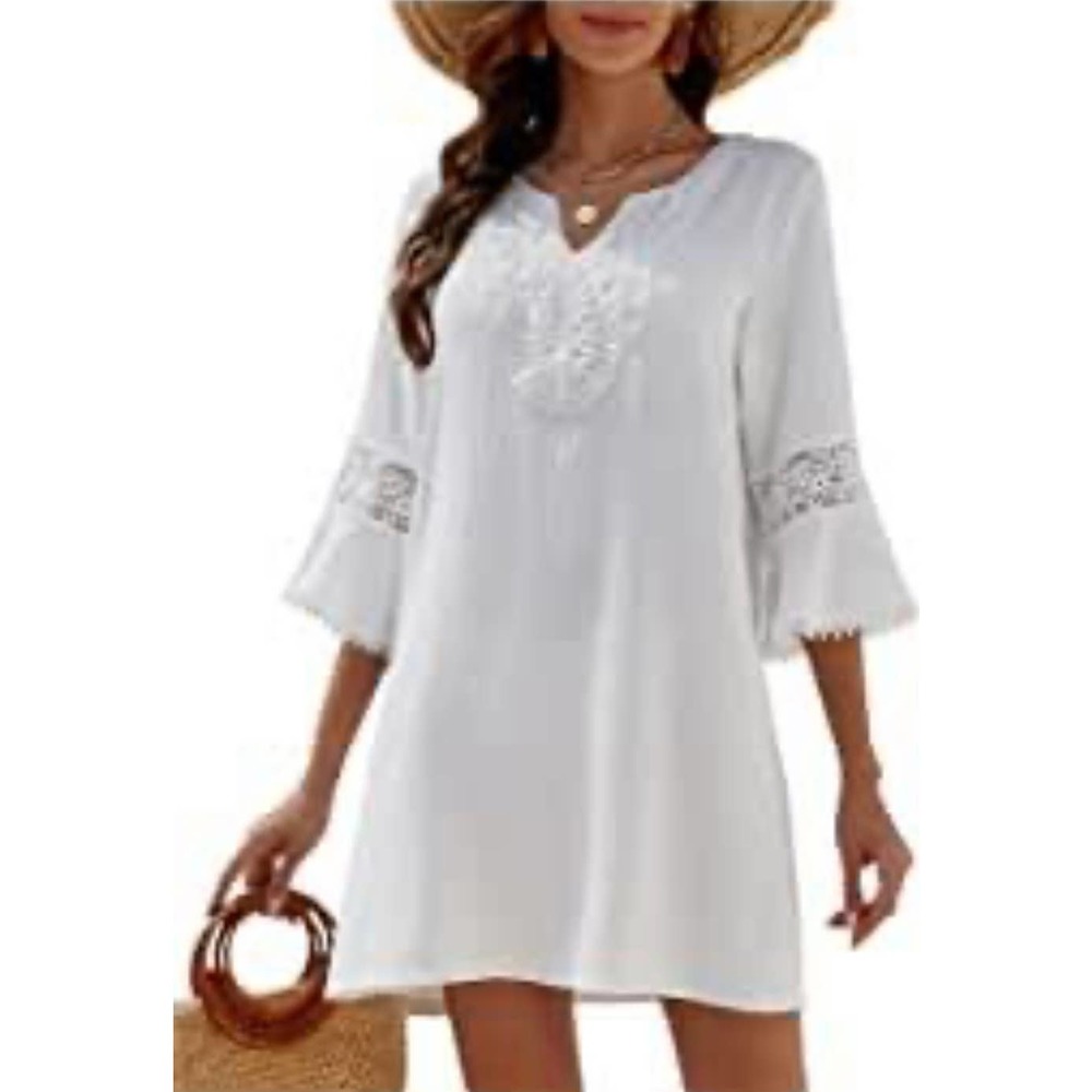 Solitaire White Embroidered Beach Cover-Up Dress